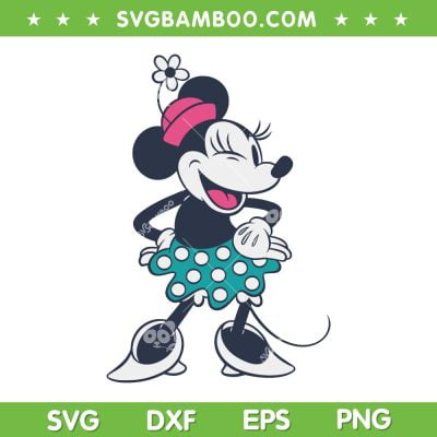 Disney Minnie Standing And Winking SVG PNG, Retro Minnie Mouse Winking SVG, Winking Minnie DXF SVG PNG EPS