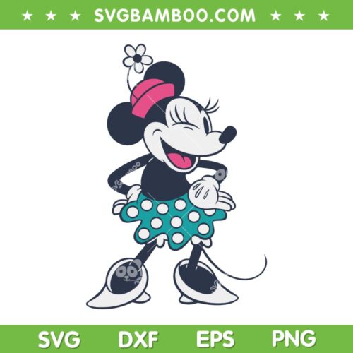 Disney Minnie Standing And Winking SVG PNG, Retro Minnie Mouse Winking SVG, Winking Minnie DXF SVG PNG EPS