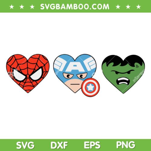 Marvel Hero Hearts SVG PNG, Spider Man Captain America And Hulk SVG, Marvel Superheroes Heart DXF SVG PNG EPS
