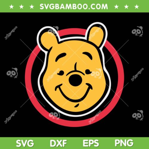 Winnie The Pooh Red Circle Portrait SVG PNG, Cute Winnie Pooh Face SVG, Funny Winnie The Pooh DXF SVG PNG EPS