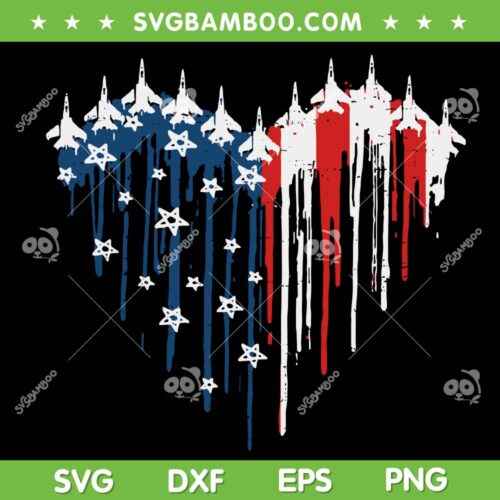Fighter Jet Airplane 4th Of July SVG PNG, Air Force American Flag Heart SVG, Independence Day DXF SVG PNG EPS
