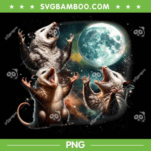 Funny Three Opossum Moon PNG, 3 Possum Full Meme PNG, Opossum Lover PNG