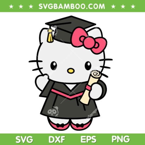 Hello Kitty Graduation SVG PNG, Kawaii Kitty Senior 2024 SVG, Hello Senior DXF SVG PNG EPS