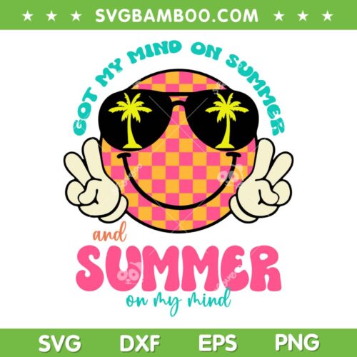 Hippi Glasses Summer SVG PNG, Retro Smiley Checkered Summer SVG, Summer On My Mind DXF SVG PNG EPS