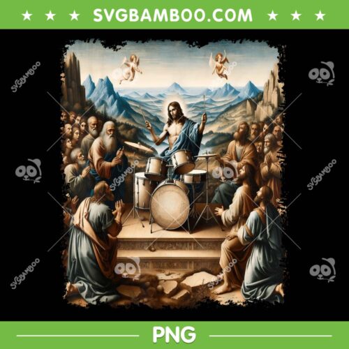 Jesus Playing Drums PNG, Funny Christian Drummer Painting PNG, Music Christian Drummer PNG