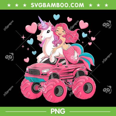 Mermaid Unicorn Monster Truck PNG, Birthday Party Monster Truck PNG, Unicorn Birthday PNG
