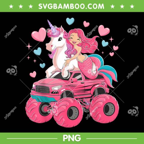 Mermaid Unicorn Monster Truck PNG, Birthday Party Monster Truck PNG, Unicorn Birthday PNG
