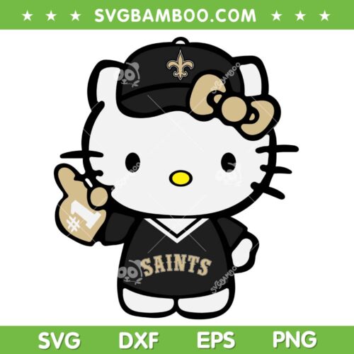 Hello Kitty New Orleans Saints SVG PNG, Kitty Saints Football No 1 SVG, Cute Hello Kitty DXF SVG PNG EPS