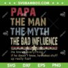 Papa The Man The Myth The Bad Influence SVG, Father's Day SVG, He Knows Everything DXF SVG PNG EPS Papa The Man The Myth The Bad Influence SVG, Father's Day SVG, He Knows Everything DXF SVG PNG EPS