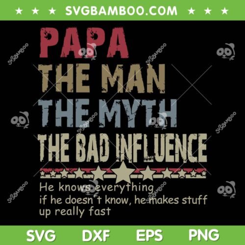 Papa The Man The Myth The Bad Influence SVG, Father's Day SVG, He Knows Everything DXF SVG PNG EPS
