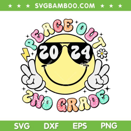 Peace Out 2nd Grade SVG PNG, Retro Smile Last Day Of School 2024 SVG, Second Grade DXF SVG PNG EPS