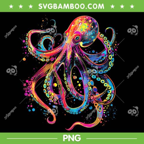 Psychedelic Octopus Kraken PNG, Funny Octopus Sea Tie Dye PNG, Smoking Kraken PNG