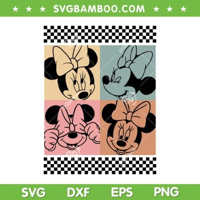 Retro Minnie Mouse SVG PNG, Disney Mouse Checkered Vintage SVG, Cute Disney Minnie DXF SVG PNG EPS