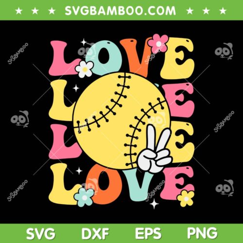 Softball Love SVG PNG, Cute Softball SVG, Groovy I Love Softball DXF SVG PNG EPS
