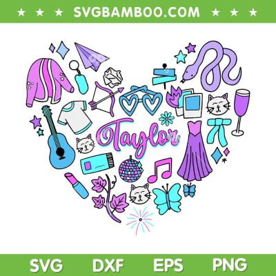 Taylor's Version Heart Symbol SVG PNG, Taylor First Name SVG, I Love Taylor Girl Groovy 80s DXF SVG PNG EPS
