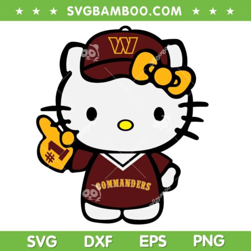 Hello Kitty Washington Commanders SVG PNG, Kitty Commanders Football No 1 SVG, Hello Kitty NFL Football DXF SVG PNG EPS