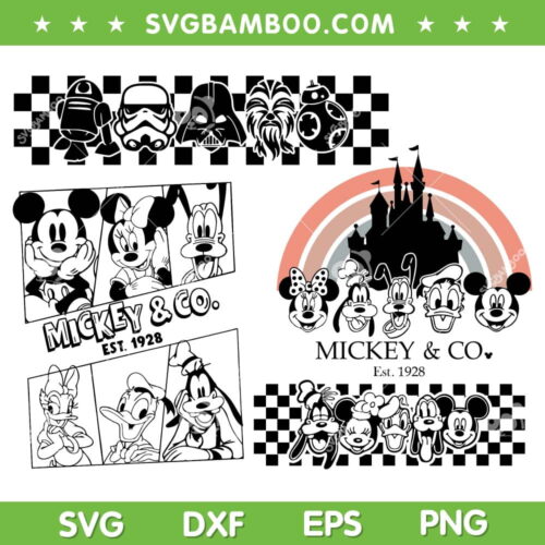Checkered Mickey And Co Est 1928 SVG Bundle, Vintage Mickey And Co 1928 SVG Bundle, Retro Mickey And Friends DXF SVG PNG EPS
