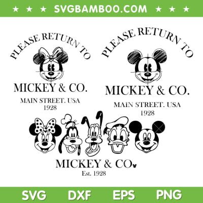 Please Return To Mickey And Co SVG Bundle, Mickey And Co Est 1928 SVG, Main Street USA 1928 DXF SVG PNG EPS