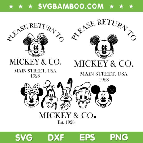 Please Return To Mickey And Co SVG Bundle, Mickey And Co Est 1928 SVG, Main Street USA 1928 DXF SVG PNG EPS