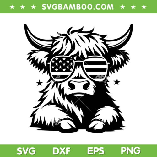 American Flag Highland Cow SVG PNG, Patriotic Highland Cow SVG, Funny 4th Of July DXF SVG PNG EPS