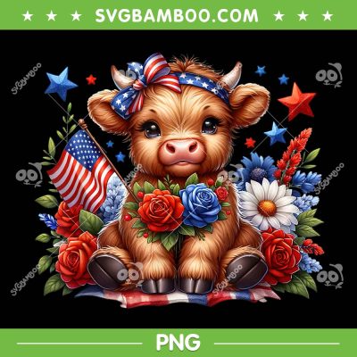 Cute Highland Cow 4th Of July Floral PNG, USA Patriotic Cow Lover PNG, Cow July 4th PNG Cute Highland Cow 4th Of July Floral PNG, USA Patriotic Cow Lover PNG, Cow July 4th PNG