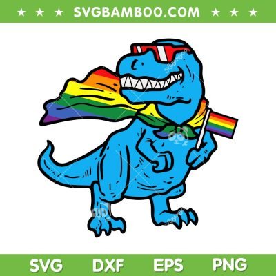 Gay Pride Dinosaur SVG PNG, Trex Rainbow Flag LGBT SVG, Dinosaur Rainbow DXF SVG PNG EPS