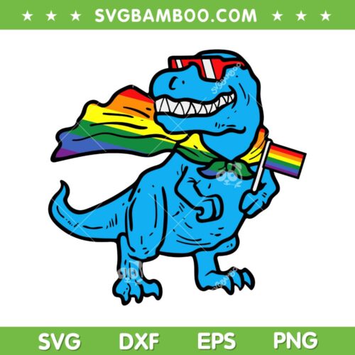 Gay Pride Dinosaur SVG PNG, Trex Rainbow Flag LGBT SVG, Dinosaur Rainbow DXF SVG PNG EPS