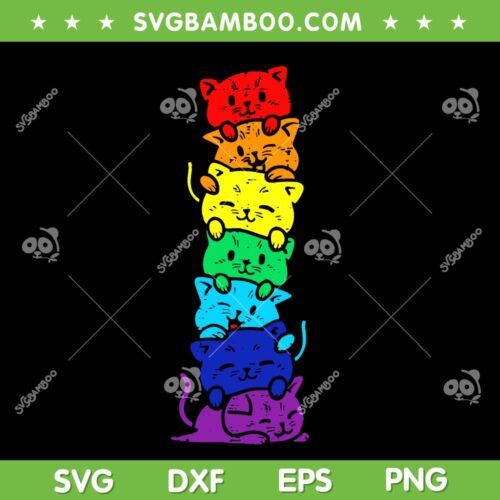 LGBT Cat Stack Rainbow SVG PNG, Cat Gay Pride SVG, Funny Cat Lover DXF SVG PNG EPS