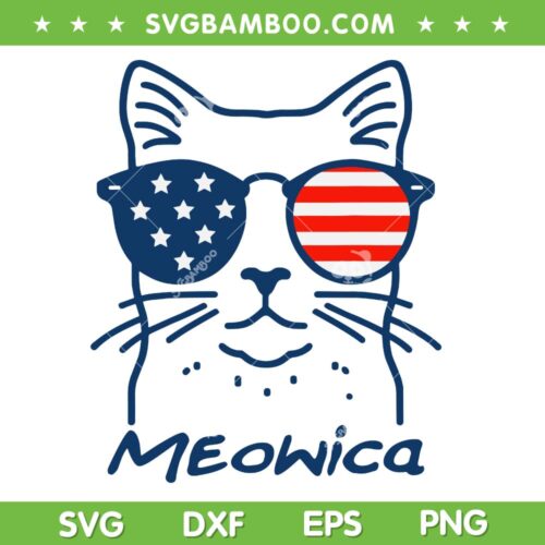Meowica USA Flag SVG PNG, Merica Cat 4th Of July SVG, Funny Patriotic Cat DXF SVG PNG EPS