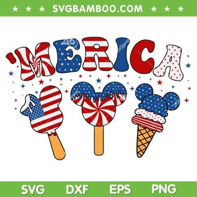 Merica Fourth Of July SVG PNG, Disney Mouse Cream 4th of July SVG, Patriotic Ice Cream DXF SVG PNG EPS