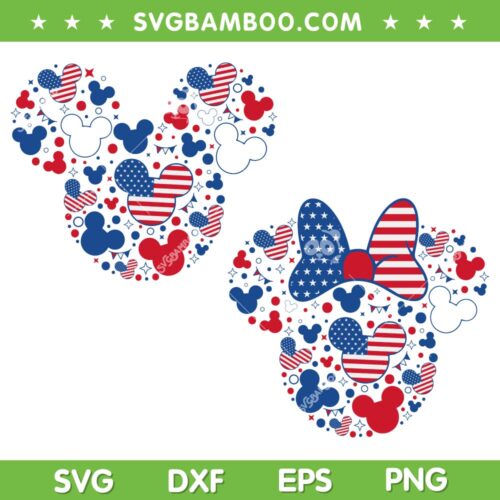 Mickey And Minnie Mouse Merica SVG PNG, Disney Mouse 4th Of July SVG, American Flag Disney Mouse DXF SVG PNG EPS
