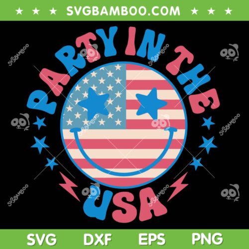 Party In The USA SVG PNG, 4th Of July Preppy Smile SVG, American Smile DXF SVG PNG EPS
