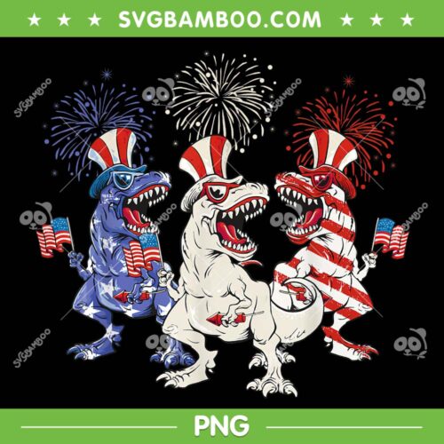 Patriotic Red White Blue T Rex PNG, Dinosaur Firework 4th Of July PNG, Fourth Of July PNG