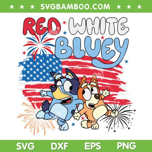 Retro Bluey 4th Of July SVG PNG, Bluey Bingo Red White SVG, 4th July Fireworks DXF SVG PNG EPS