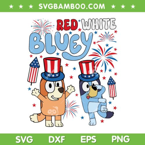 Retro Bluey Bingo 4th Of July SVG PNG, Red White Bluey And Bingo SVG, 4th Of July Fireworks DXF SVG PNG EPS