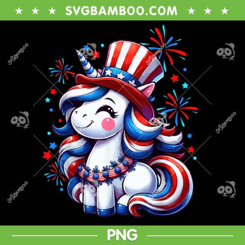 Unicorn American Girls Kids PNG, Unicorn 4th of July Patriotic PNG, July 4th Unicorn PNG