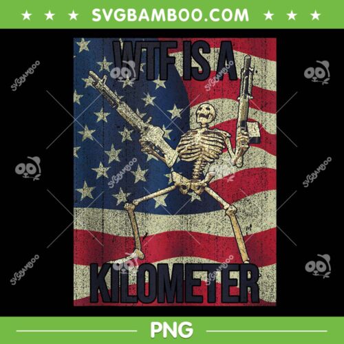 WTF Is A Kilometer PNG, Retro Skeleton American Flag PNG, Funny July 4th Skeleton PNG