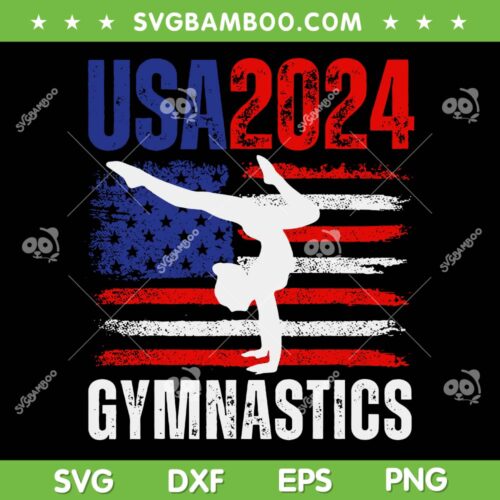 2024 USA American Flag Gymnastics SVG, Retro USA 2024 Gymnastics SVG PNG