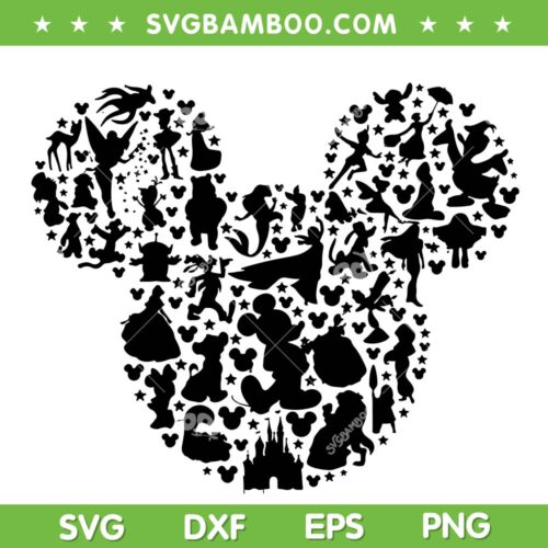 All Disney Characters Mouse Ear SVG, Princess Mickey Mouse SVG PNG, Disney Mouse Silhouette DXF EPS SVG PNG