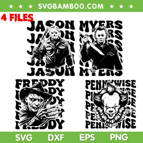 Horror Movies Characters SVG Bundle, Jason Myers Freddy Penny Wise SVG Bundle