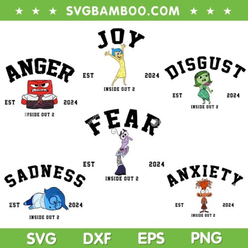 Inside Out 2 Friends SVG Bundle, Anger Joy Disgust Fear Sadness Anxiety Est 2024 SVG Bundle