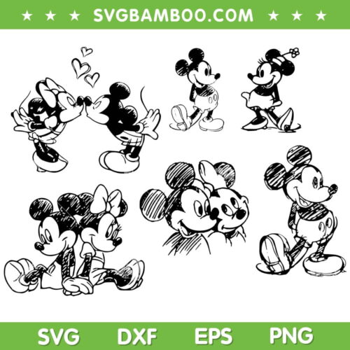 Mickey Minnie Sketch SVG Bundle, Disney Mickey And Minnie SVG Bundle, Disney Mouse DXF SVG PNG EPS