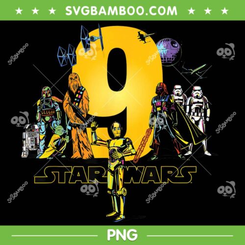 Star Wars Classic Characters Party 9 PNG, Star Wars Birthday 9 Year Old PNG