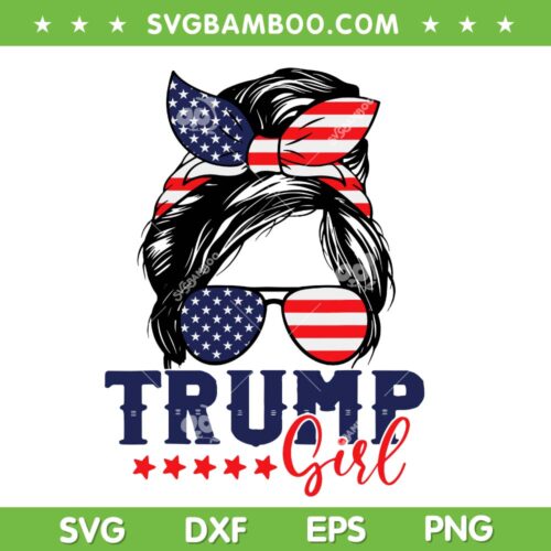 Trump Girl Messy Bun SVG PNG, Girl Trump 2024 Election American Flag SVG