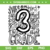 3rd Grade Silhouette SVG PNG, Third Grade Black and White SVG, Kid Back To School 2024 DXF SVG PNG EPS