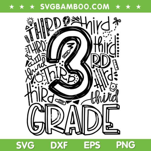 3rd Grade Silhouette SVG PNG, Third Grade Black and White SVG, Kid Back To School 2024 DXF SVG PNG EPS