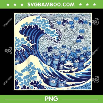 Blue Cats Wave For Kamala PNG, Funny Cat Lady Sea Wave PNG, Kamala Harris Cat 2024 PNG
