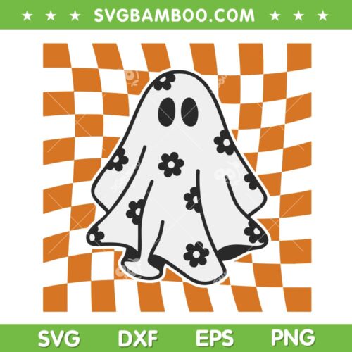 Floral Ghost Checkered SVG PNG, Checkered Daisy Ghost SVG PNG, Retro Ghost Groovy DXF SVG PNG EPS