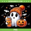 Cute Ghost Drinking Coffee PNG, Halloween Ghost Boojee PNG, Ghost Pumpkin Ice Coffee PNG