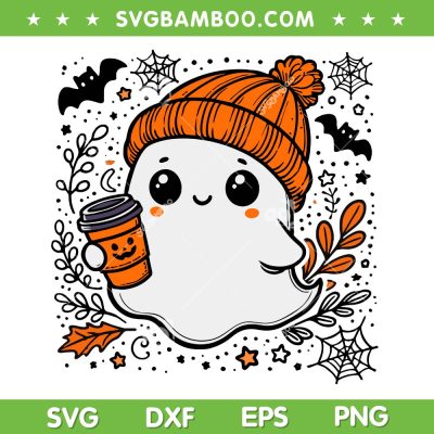 Cute Ghost Coffee SVG PNG, Halloween Ghost Bougie SVG, Retro Little Ghost Fall DXF SVG PNG EPS